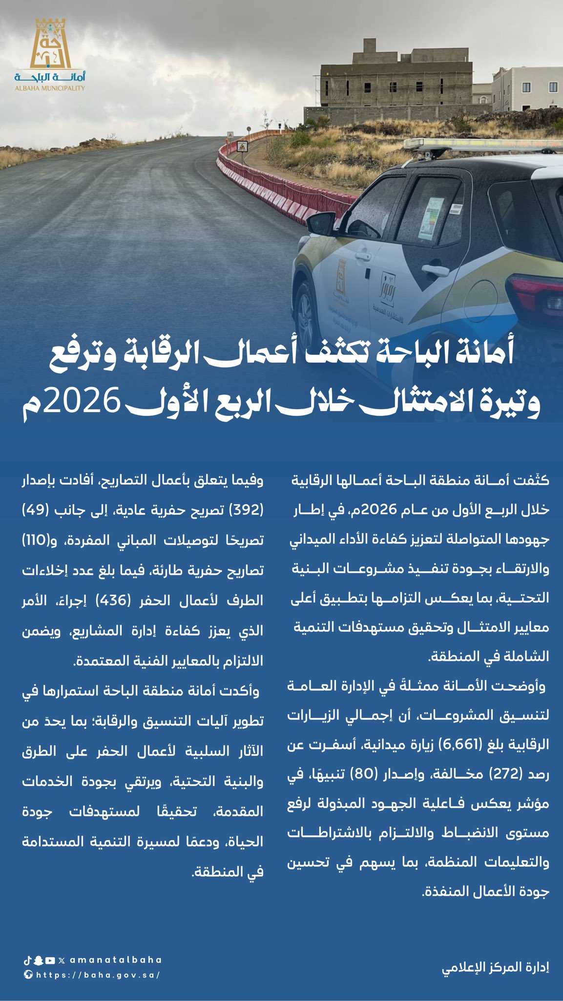 Al-Baha Municipality Intensifies Regulatory Efforts During the First Quarter of 2026